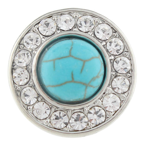 Turquoise Color And Clear Rhinestone Sandy Snap Interchangeable Charm