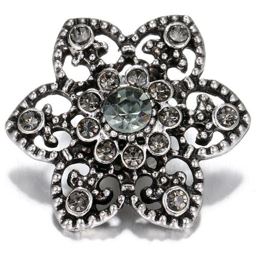 Hollow Gray Crystal Flower Sandy Snap Interchangeable Charm