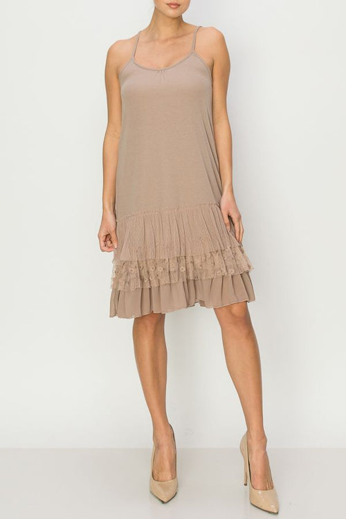 Origami Apparel ~ Taupe Lace and Crochet Inspired Slip Dress - OLS-4672