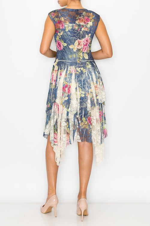 Origami Denim Rose Lace Inspired Dress 4609BG